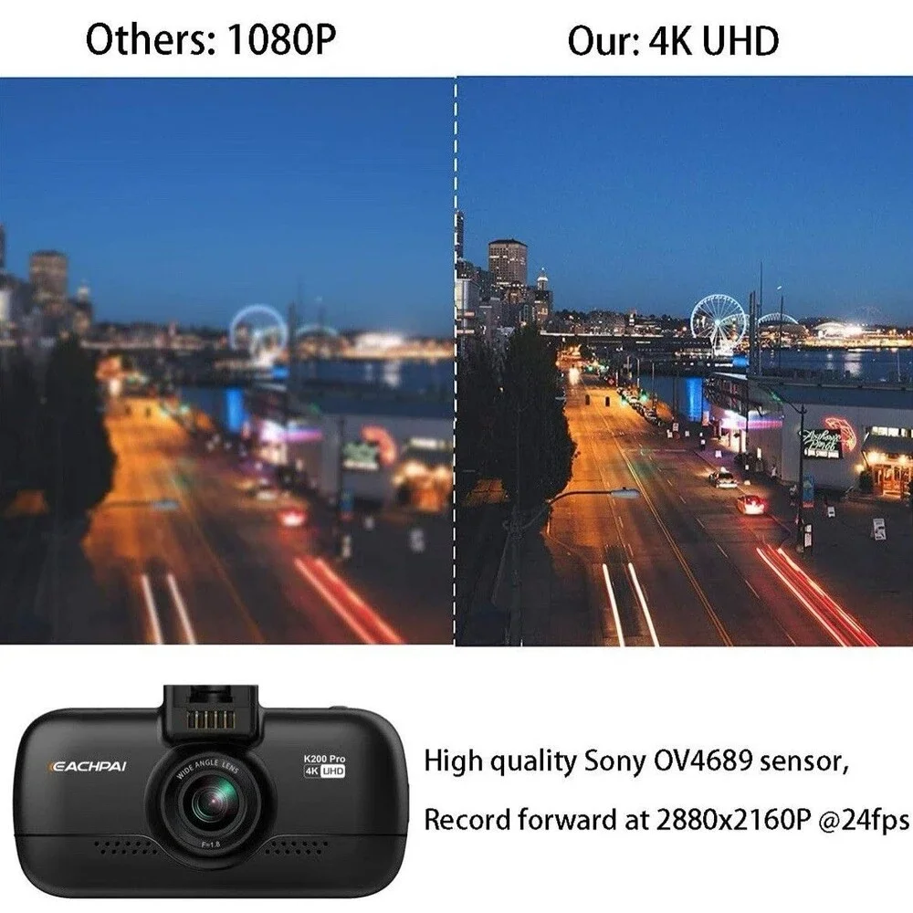 4K Dash Cam Dual Front & Back Camera UHD WiFi Night Vision GPS EACHPAI K200 Pro
